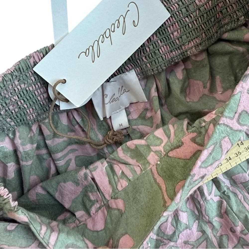 Cleobella SHORTS handmade process ruffle elastic belted Green Pink Floral S /‎ M